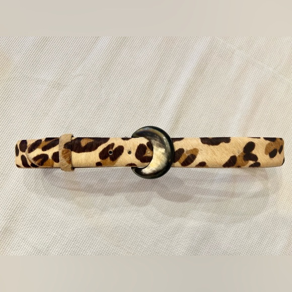 🤩💫VINTAGE Genuine Leather/Calf Hide Leopard Print Belt w/ Horn Buckle, Medium - Picture 3 of 9